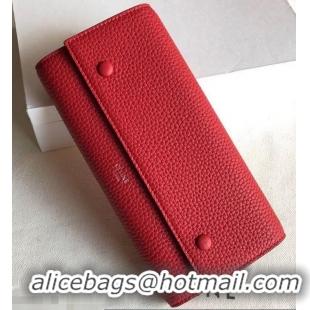 Cheap Celine Grained Leather Large Flap Multifunction Wallet 952145 Red