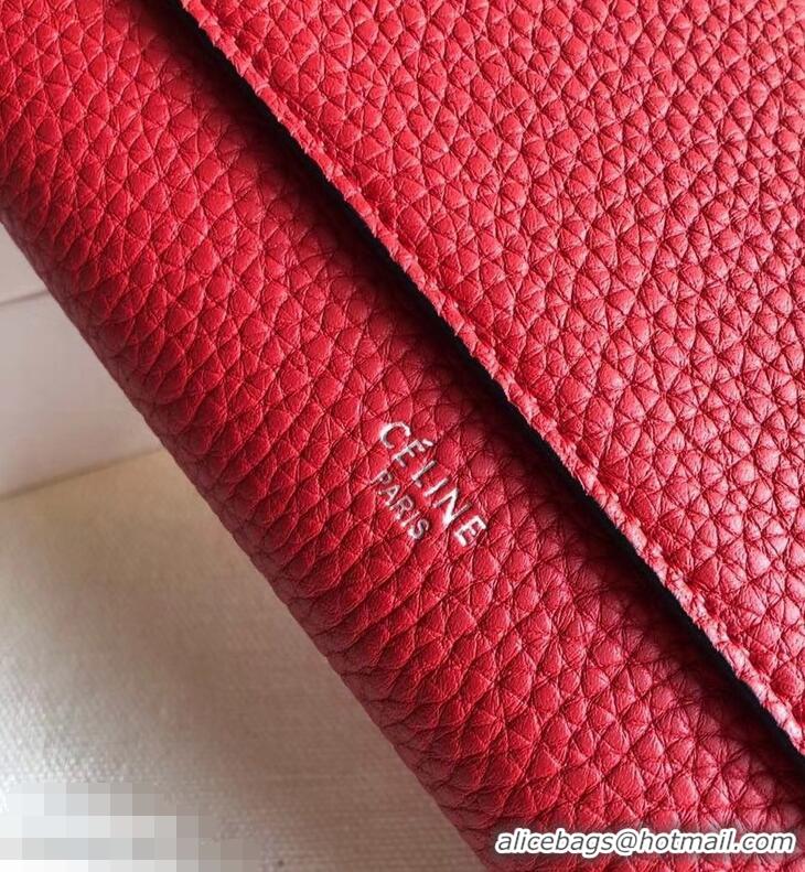 Cheap Celine Grained Leather Large Flap Multifunction Wallet 952145 Red