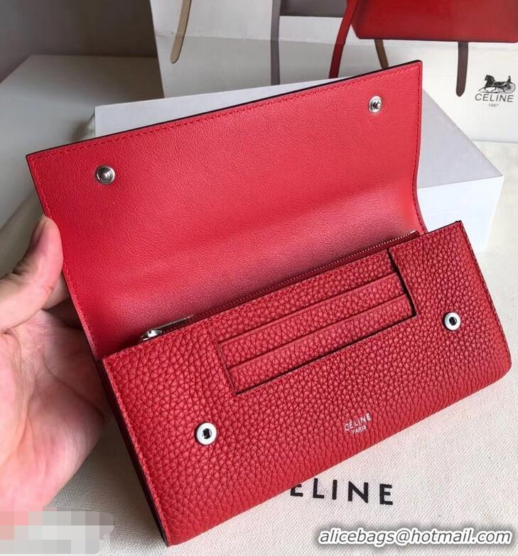 Cheap Celine Grained Leather Large Flap Multifunction Wallet 952145 Red