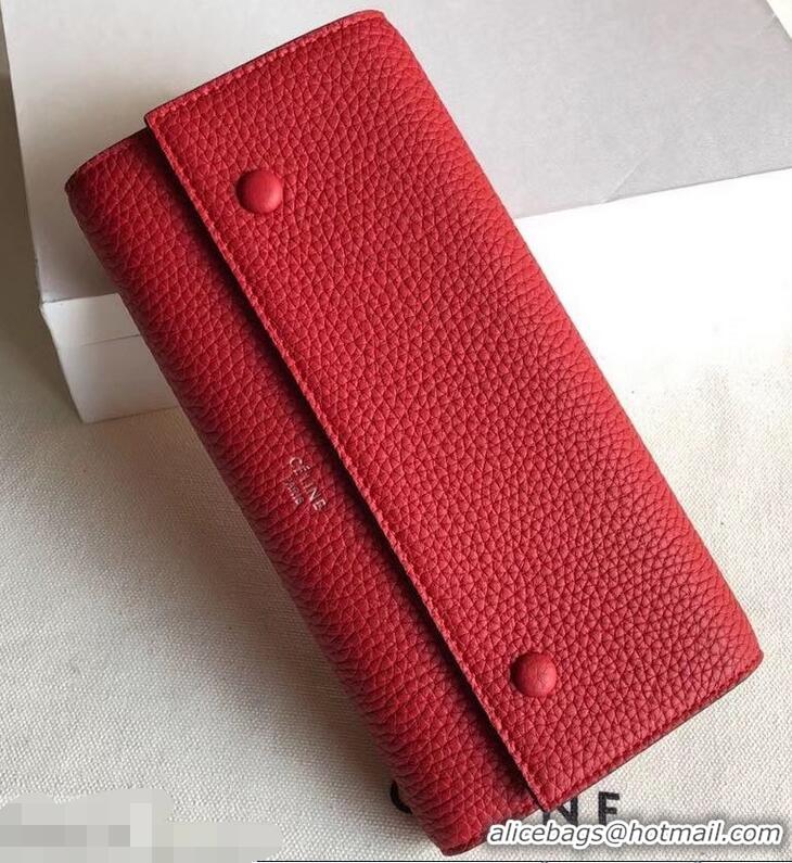 Cheap Celine Grained Leather Large Flap Multifunction Wallet 952145 Red