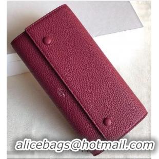 Super Celine Grained Leather Large Flap Multifunction Wallet 952145 Burgundy