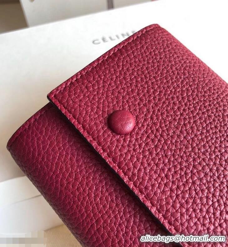 Super Celine Grained Leather Large Flap Multifunction Wallet 952145 Burgundy