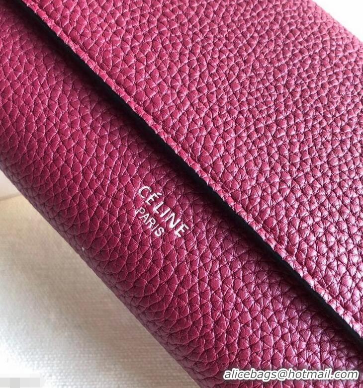 Super Celine Grained Leather Large Flap Multifunction Wallet 952145 Burgundy