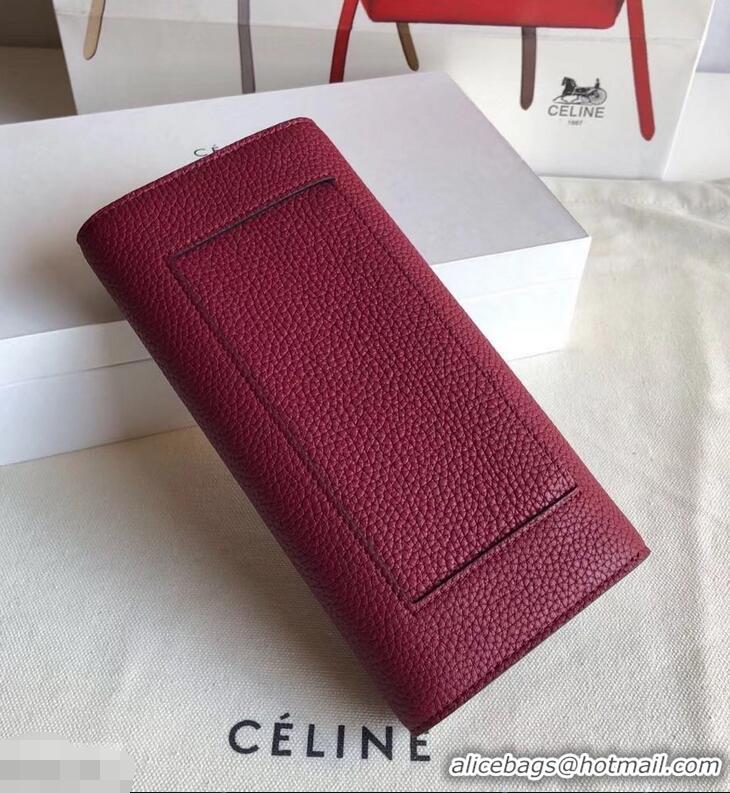 Super Celine Grained Leather Large Flap Multifunction Wallet 952145 Burgundy