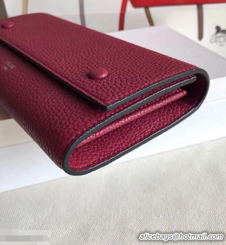 Super Celine Grained Leather Large Flap Multifunction Wallet 952145 Burgundy