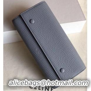 Youthful Celine Grained Leather Large Flap Multifunction Wallet 952145 Light Gray