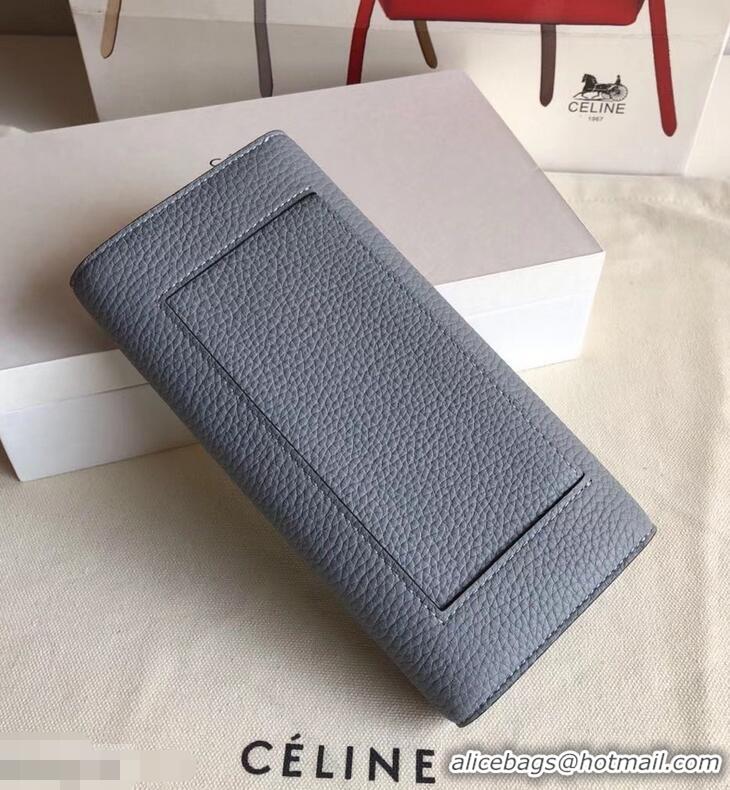 Youthful Celine Grained Leather Large Flap Multifunction Wallet 952145 Light Gray