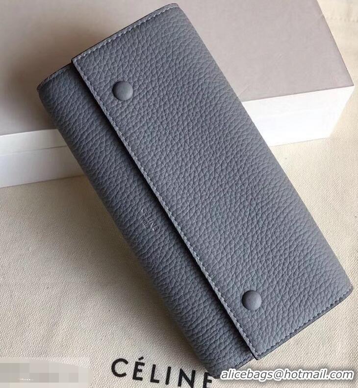 Youthful Celine Grained Leather Large Flap Multifunction Wallet 952145 Light Gray