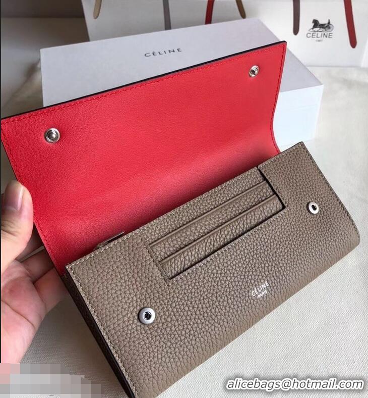 Low Cost Celine Grained Leather Large Flap Multifunction Wallet 952145 Camel