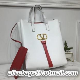 Top Design Valentino N/S Long VRing Shopping Tote Bag 720050 White