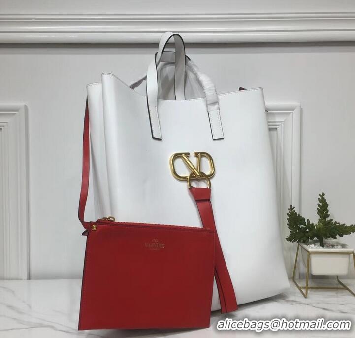 Top Design Valentino N/S Long VRing Shopping Tote Bag 720050 White