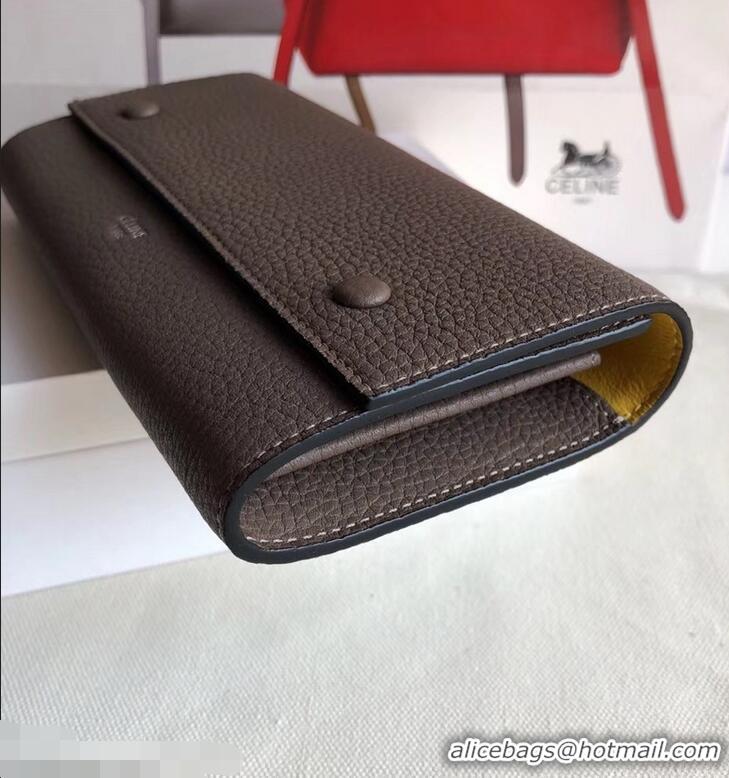 Most Popular Celine Grained Leather Large Flap Multifunction Wallet 952145 Etoupe