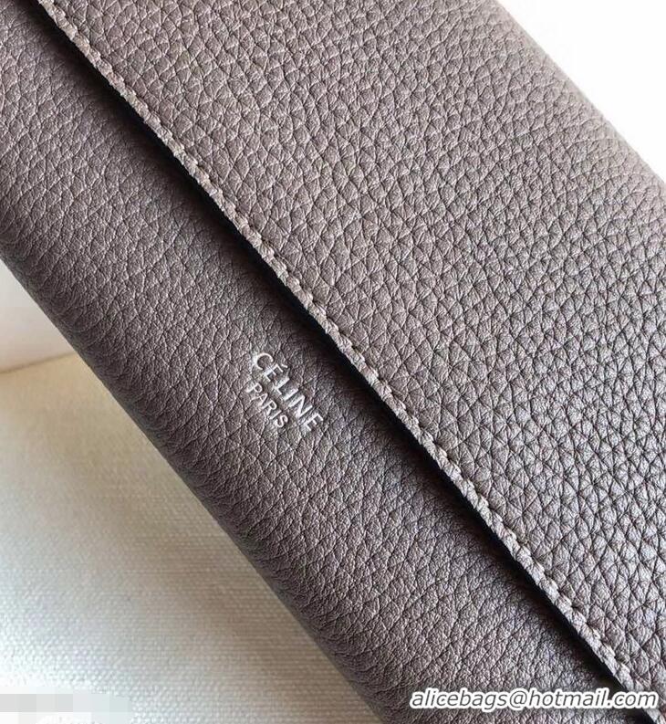 Most Popular Celine Grained Leather Large Flap Multifunction Wallet 952145 Etoupe