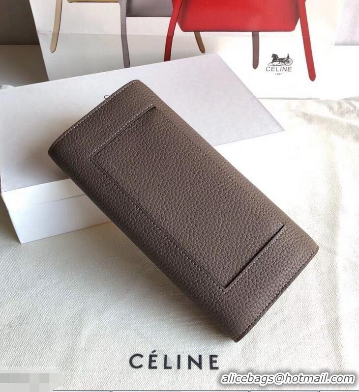 Most Popular Celine Grained Leather Large Flap Multifunction Wallet 952145 Etoupe