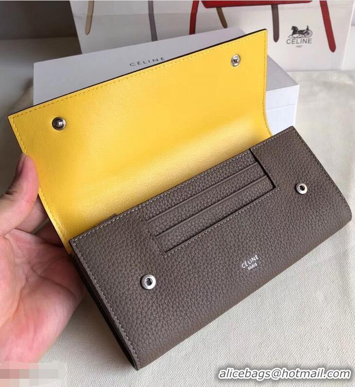 Most Popular Celine Grained Leather Large Flap Multifunction Wallet 952145 Etoupe