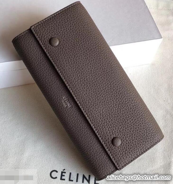 Most Popular Celine Grained Leather Large Flap Multifunction Wallet 952145 Etoupe