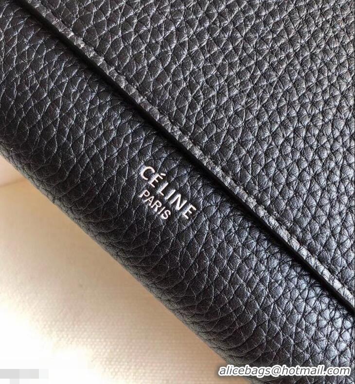 Low Cost Celine Grained Leather Large Flap Multifunction Wallet 952145 Black