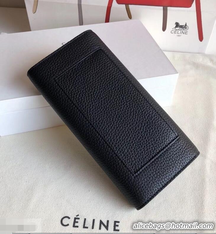 Low Cost Celine Grained Leather Large Flap Multifunction Wallet 952145 Black