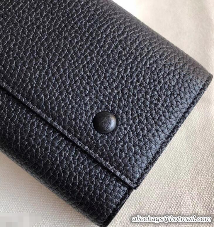 Low Cost Celine Grained Leather Large Flap Multifunction Wallet 952145 Black