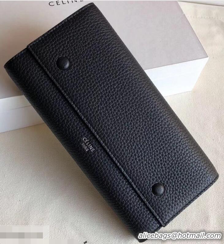 Low Cost Celine Grained Leather Large Flap Multifunction Wallet 952145 Black