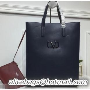 Shop Duplicate Valentino N/S Long VRing Shopping Tote Bag 720050 Navy Blue