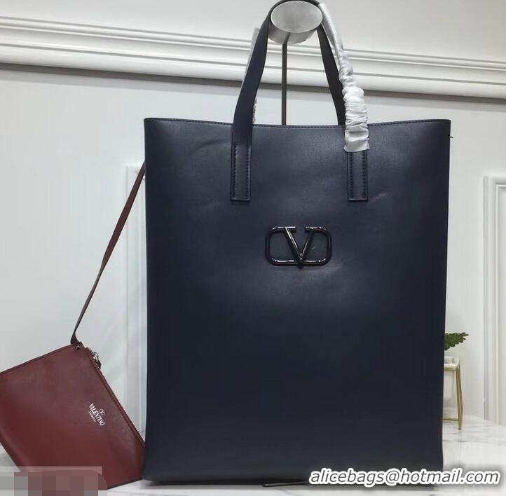 Shop Duplicate Valentino N/S Long VRing Shopping Tote Bag 720050 Navy Blue