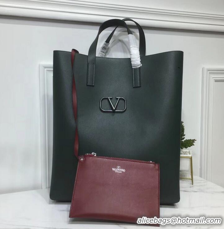 Good Product Valentino N/S Long VRing Shopping Tote Bag 720050 Dark Green