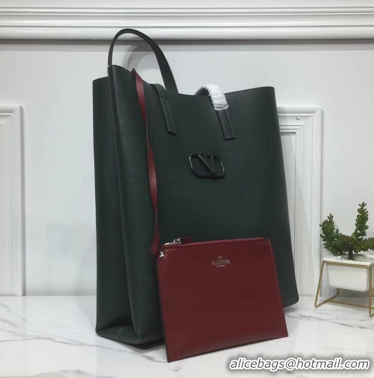 Good Product Valentino N/S Long VRing Shopping Tote Bag 720050 Dark Green