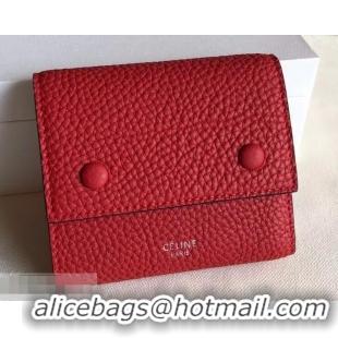 Discount Celine Grained Leather Small Flap Folded Multifunction Wallet 952157 Red