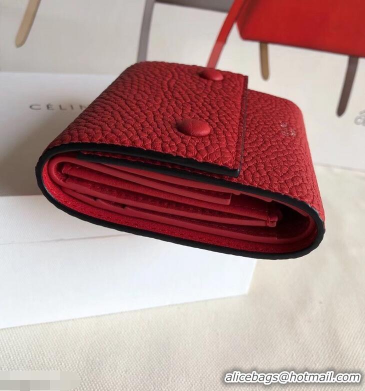 Discount Celine Grained Leather Small Flap Folded Multifunction Wallet 952157 Red