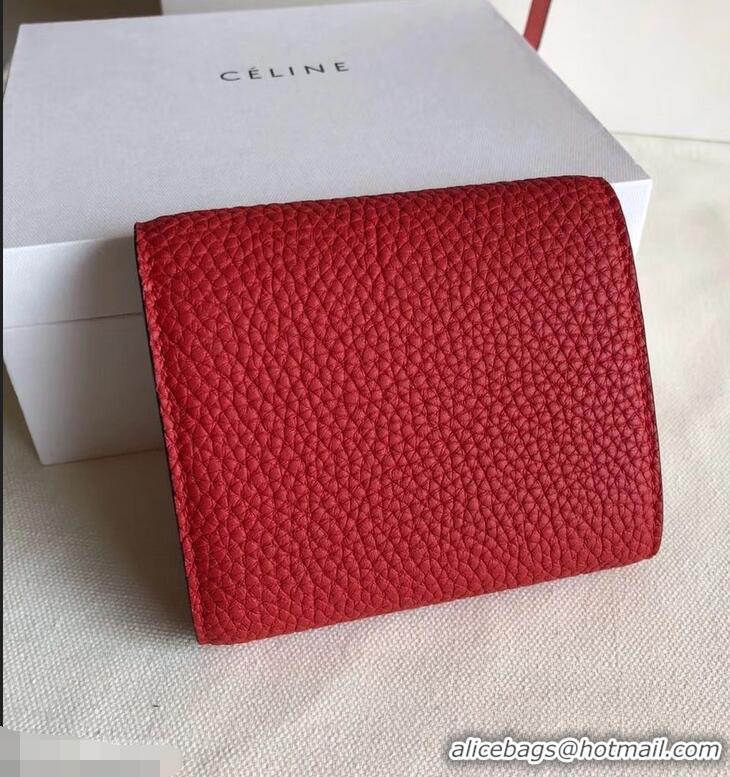 Discount Celine Grained Leather Small Flap Folded Multifunction Wallet 952157 Red