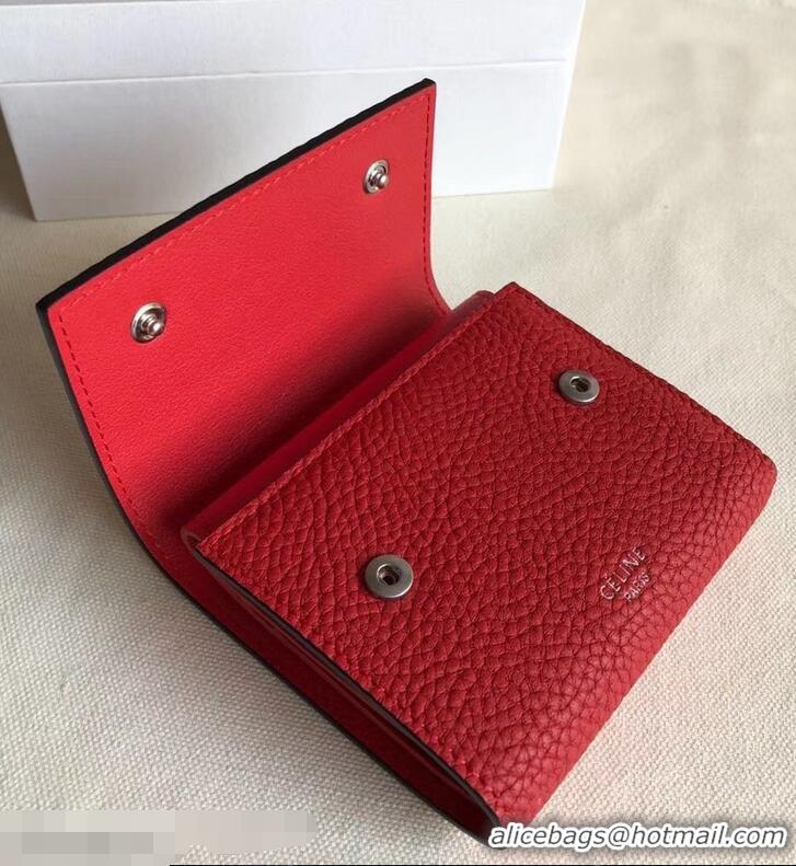 Discount Celine Grained Leather Small Flap Folded Multifunction Wallet 952157 Red