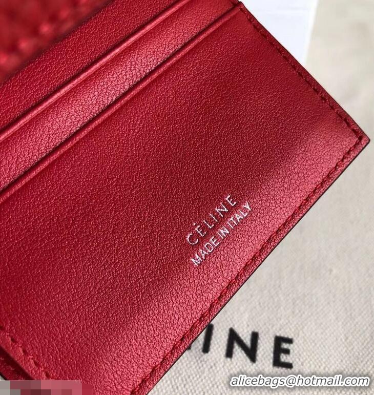 Discount Celine Grained Leather Small Flap Folded Multifunction Wallet 952157 Red