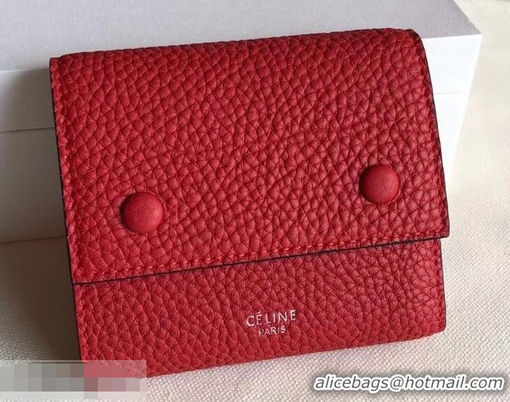 Discount Celine Grained Leather Small Flap Folded Multifunction Wallet 952157 Red