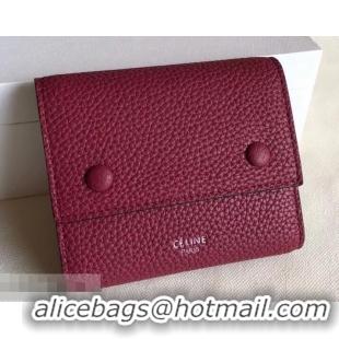 Hot Sell Celine Grained Leather Small Flap Folded Multifunction Wallet 952157 Burgundy