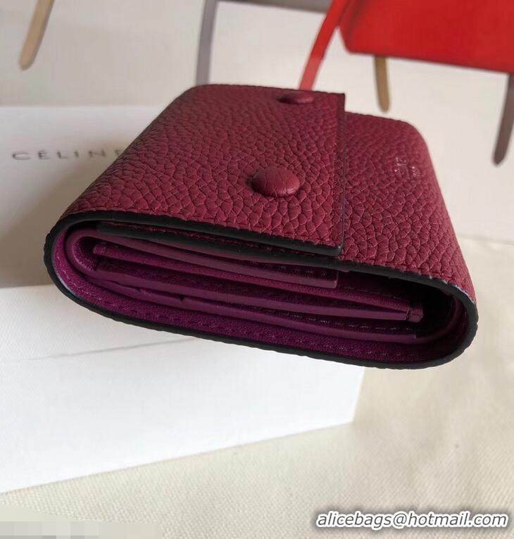 Hot Sell Celine Grained Leather Small Flap Folded Multifunction Wallet 952157 Burgundy