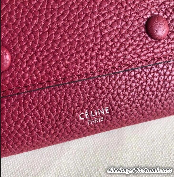 Hot Sell Celine Grained Leather Small Flap Folded Multifunction Wallet 952157 Burgundy