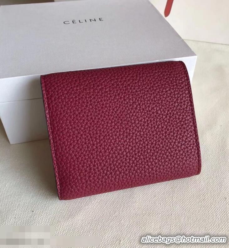 Hot Sell Celine Grained Leather Small Flap Folded Multifunction Wallet 952157 Burgundy