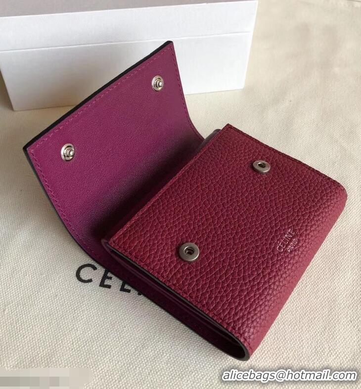 Hot Sell Celine Grained Leather Small Flap Folded Multifunction Wallet 952157 Burgundy