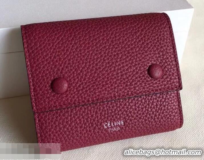 Hot Sell Celine Grained Leather Small Flap Folded Multifunction Wallet 952157 Burgundy