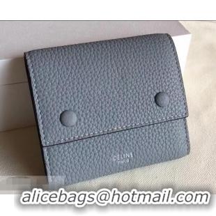 Classic Celine Grained Leather Small Flap Folded Multifunction Wallet 952157 Light Gray