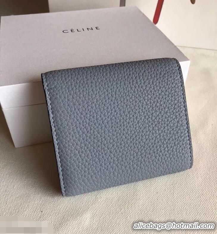 Classic Celine Grained Leather Small Flap Folded Multifunction Wallet 952157 Light Gray