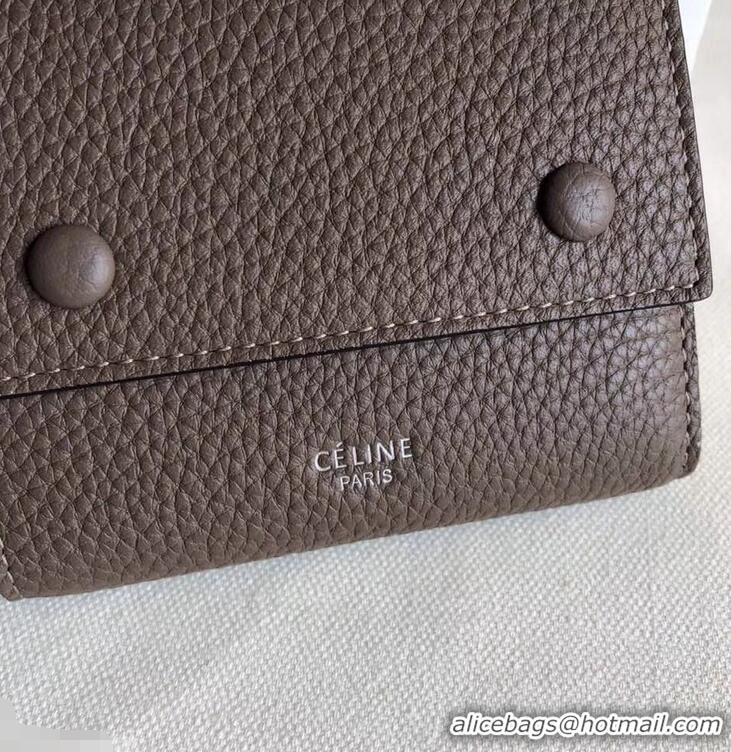 Best Price Celine Grained Leather Small Flap Folded Multifunction Wallet 952157 Etoupe