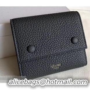 Cheap Celine Grained Leather Small Flap Folded Multifunction Wallet 952157 Black/Gray