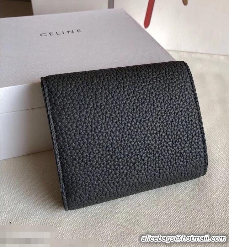 Cheap Celine Grained Leather Small Flap Folded Multifunction Wallet 952157 Black/Gray