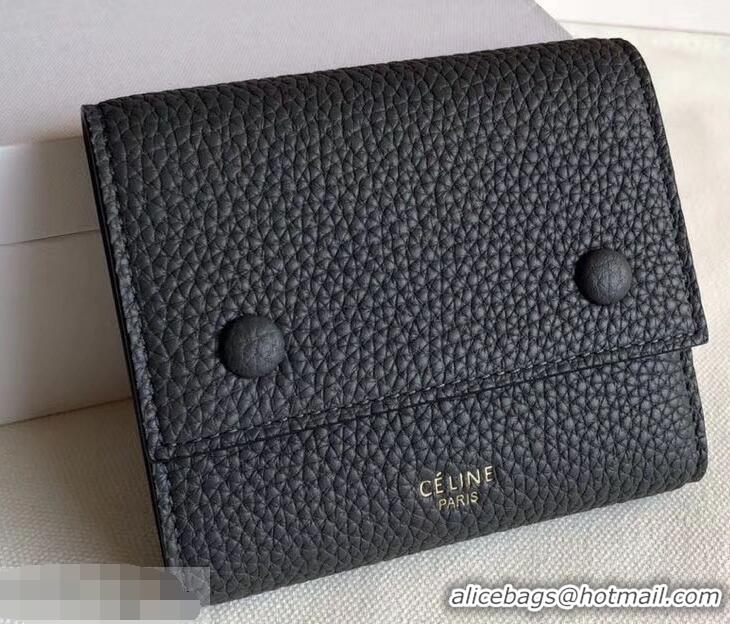 Cheap Celine Grained Leather Small Flap Folded Multifunction Wallet 952157 Black/Gray