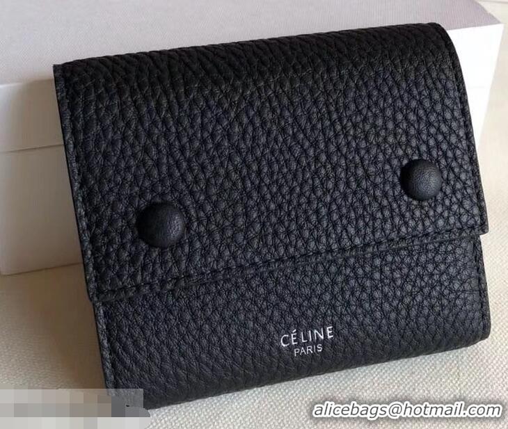 Crafted Celine Grained Leather Small Flap Folded Multifunction Wallet 952157 Black/Yellow