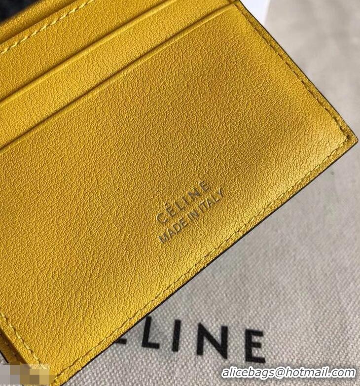 Crafted Celine Grained Leather Small Flap Folded Multifunction Wallet 952157 Black/Yellow