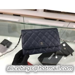 Trendy Design Chanel Original Caviar Leather Metal Wallet On Chain WOC Bag A80984 Blue