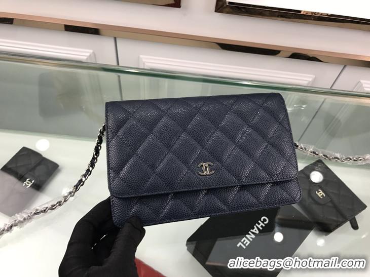 Trendy Design Chanel Original Caviar Leather Metal Wallet On Chain WOC Bag A80984 Blue